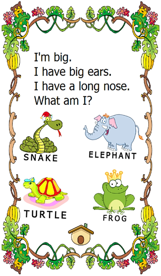 What animal am I quiz english cartoon preschool worksheets - iPhone/iPad  game play online at 